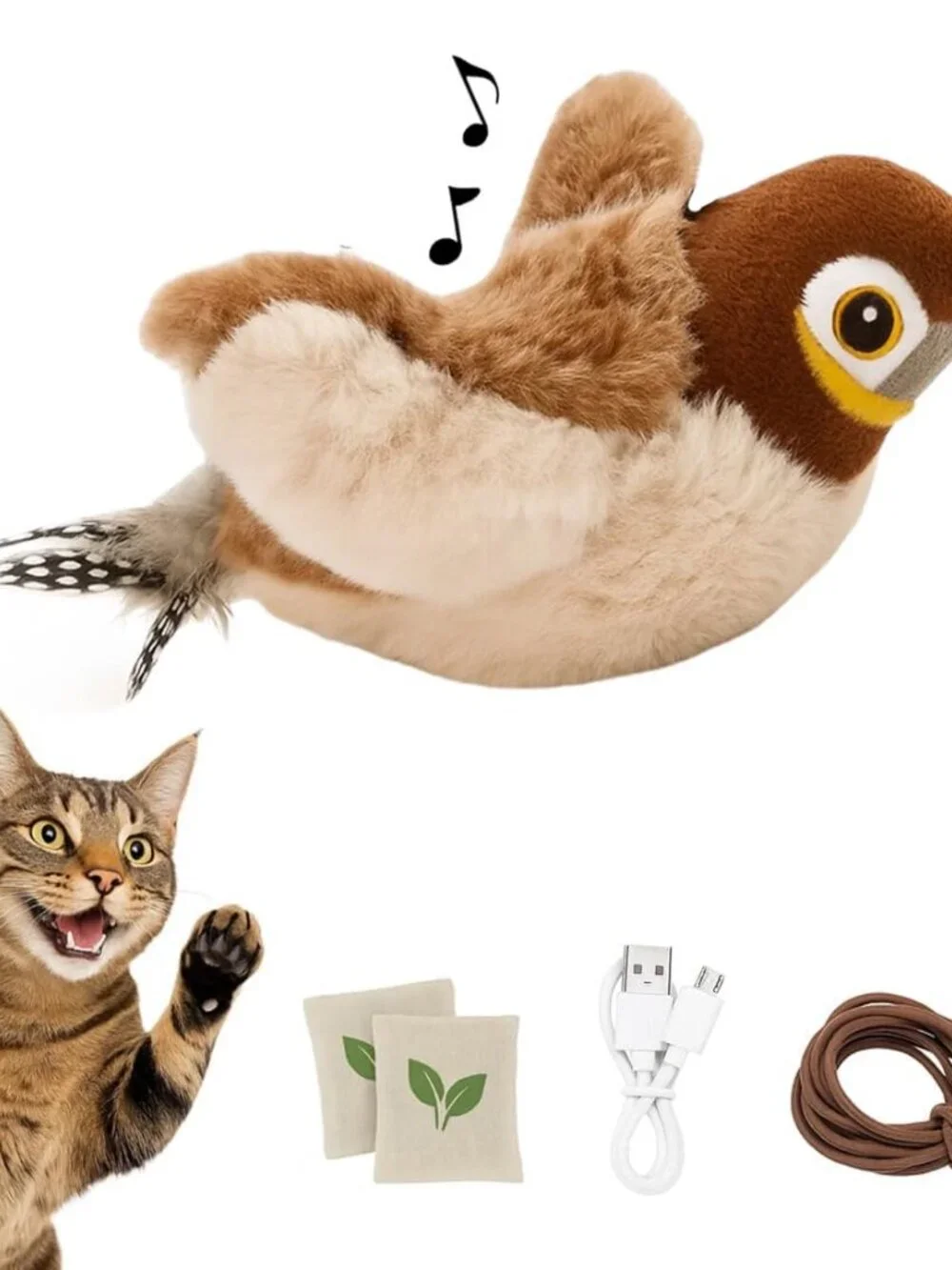 Chirping Toys Touch Activated Flapping Wings Sparrow Interactive Smart Cat Toys